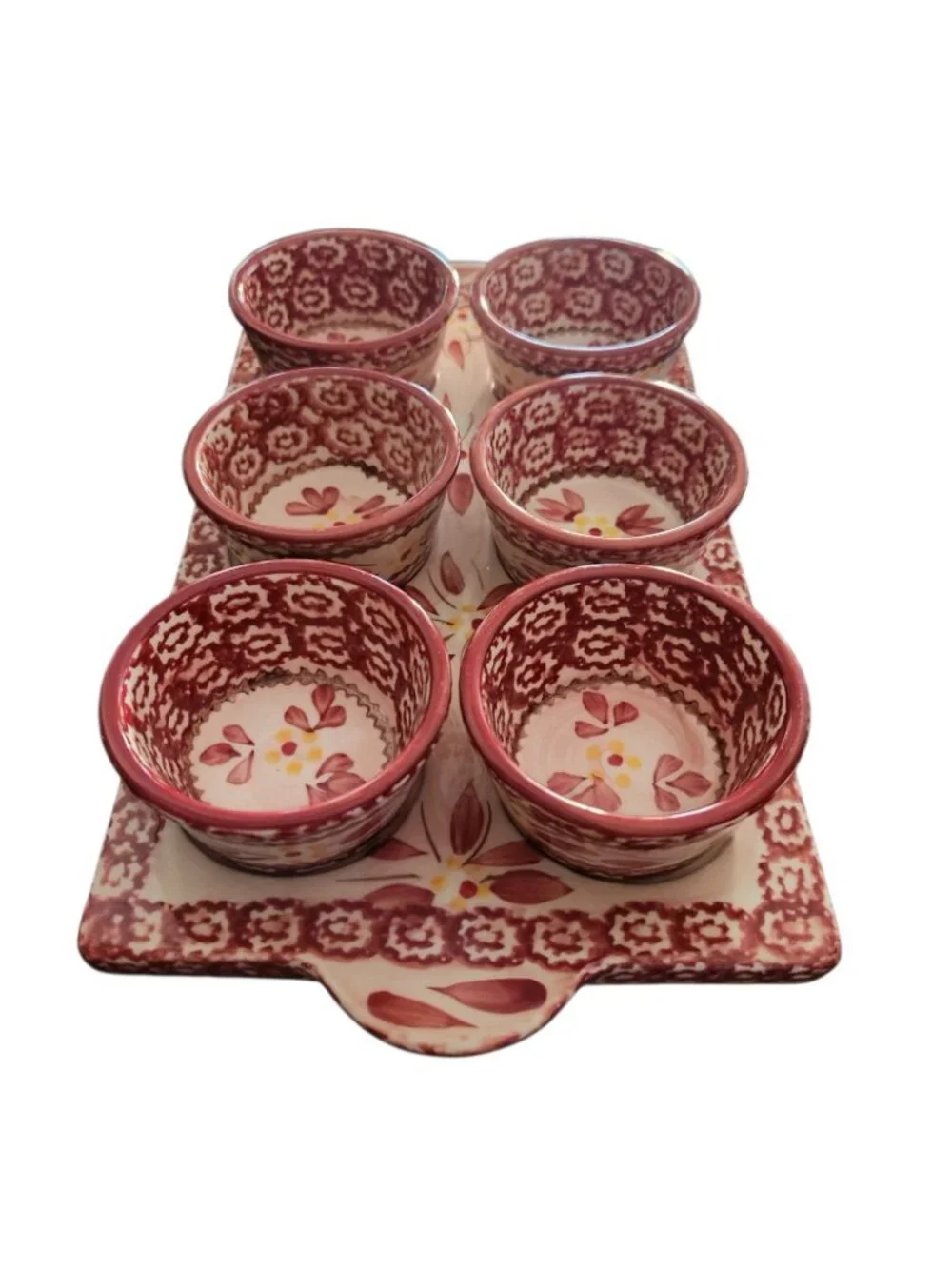 Temp-tations By Tara Old World Red 4oz Ramekins Set w/tray 7 Pieces EUC